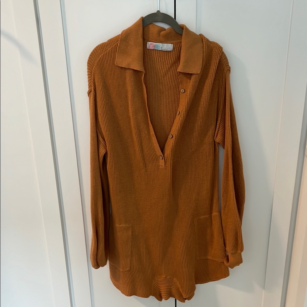 Free People Orange Ribbed Long Sleeve Sweater Romper